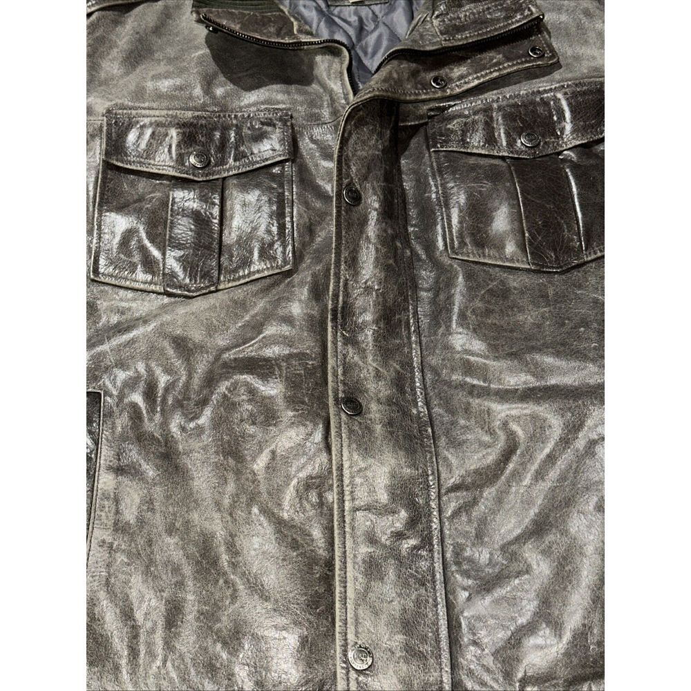 Knoles & Carter Bomber Coat 4XL Olive‎ Green Leather Button Zip Up Quilted Men - Picture 4 of 14